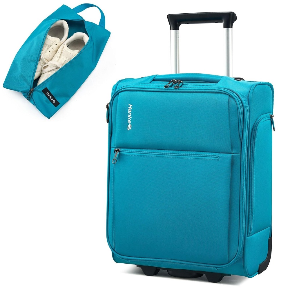 Hanke 17" Underseat Carry On Luggage Rolling Suitcase 30L Laptop Blue Travel